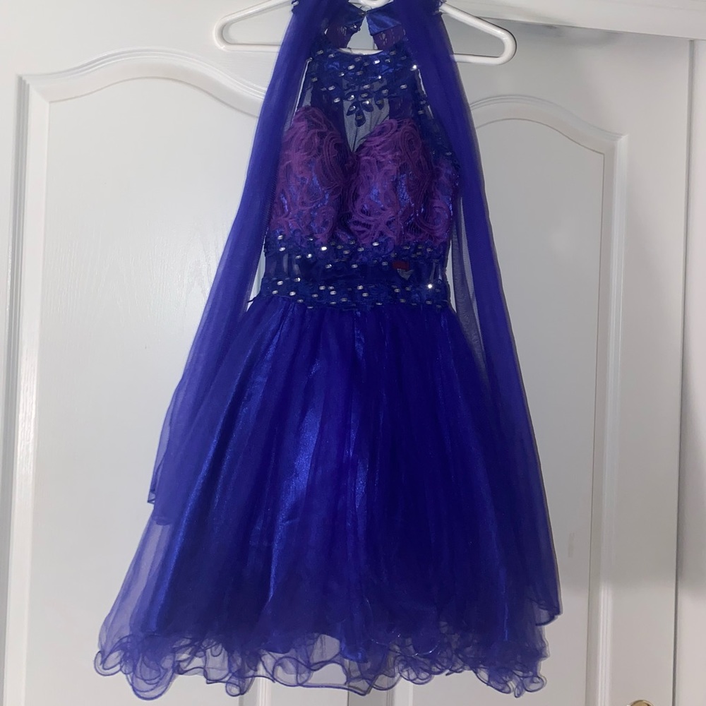 Star Box Blue and Purple Prom Dress With Shawl